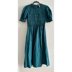 Apiece Apart Piedra Smocked Organic Cotton Midi Dress In Soft Pine XS